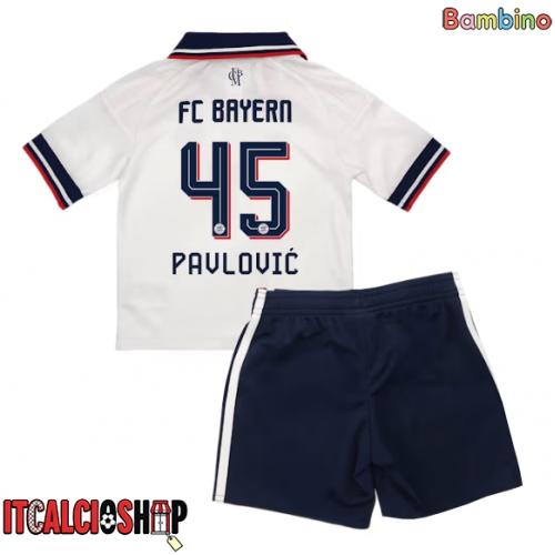 Bayern Munich Aleksandar Pavlovic #45 Seconda Maglia Bambino 2026-27 Manica Corta (+ Pantaloni corti)